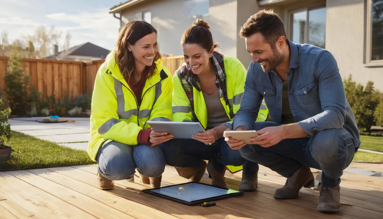 Homeowner reviewing a concrete patio plan with a local provider in the Sacramento area